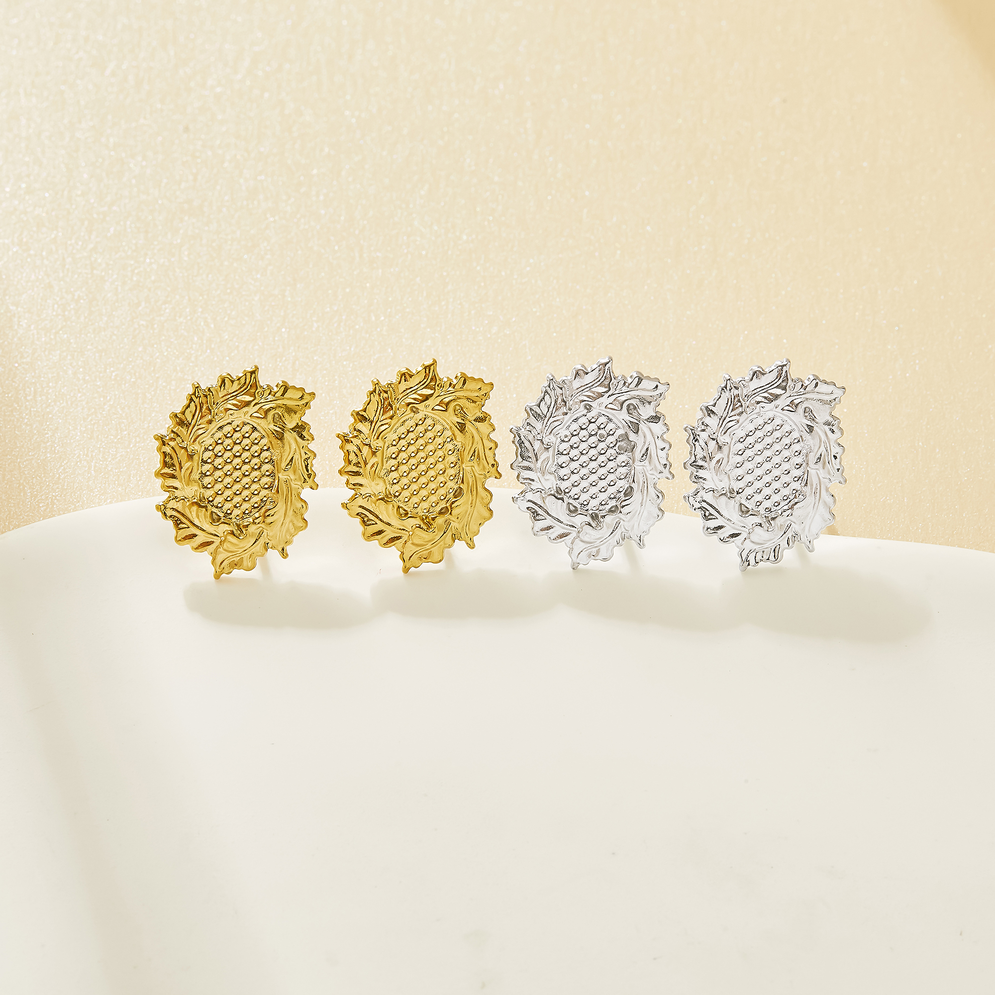 6x8MM Sunflower Stud Earrings Studs,Lovely Retro Embossed Sunflower Stud Earrings,Great Choice As Fine Jewelry Gift 304L Stainless Steel 1706268