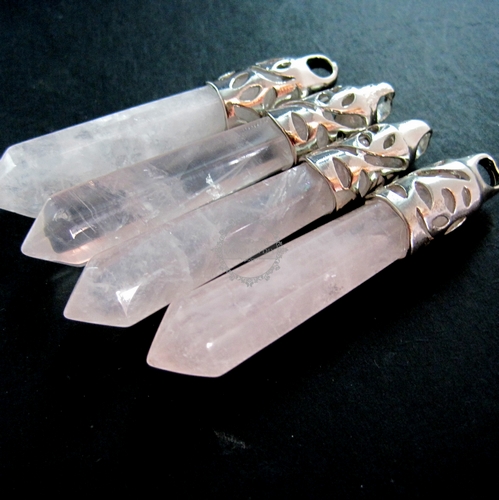 1pcs 60x10mm faceted pillar pink quartz crystal stick stone pendant charm DIY jewelry findings supplies with silver bail 1800092 - Click Image to Close