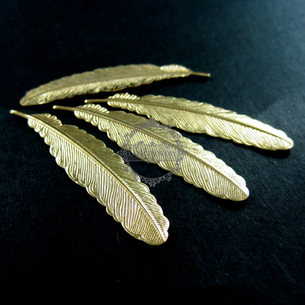 10pcs 52mm vintage style raw brass feather stamping DIY supplies 1800101 - Click Image to Close