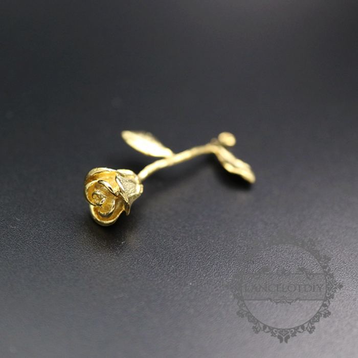 6pcs 9x38mm raw brass rose branch pendant charm 1800225 - Click Image to Close