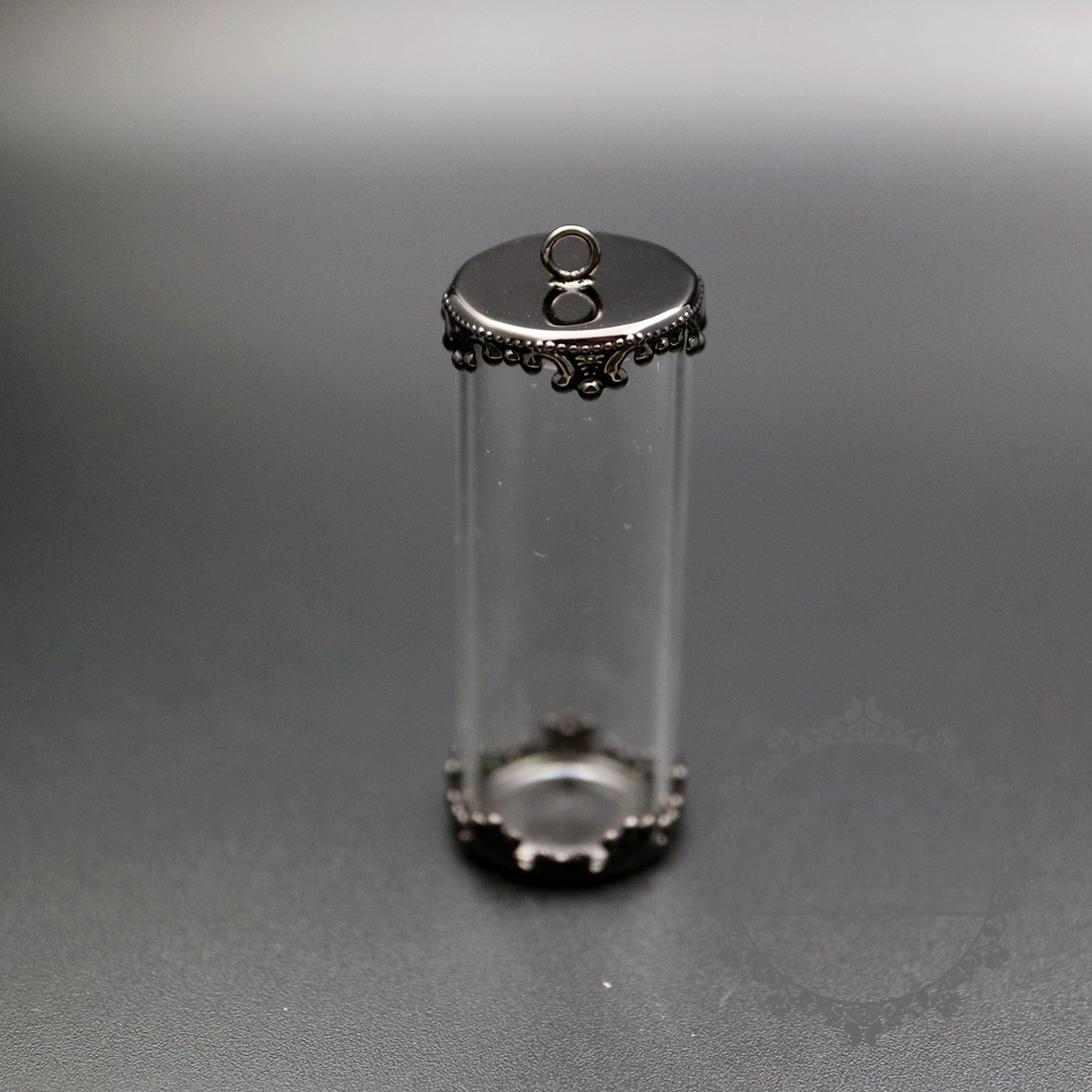 5pcs 40x15mm vintage style round glass tube dome in gun black color bezel tray DIY wish vial pendant charm supplies 1800233 - Click Image to Close