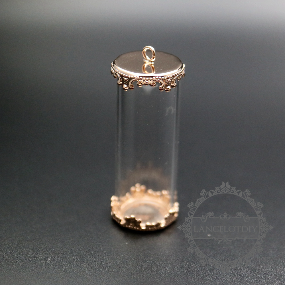5pcs 40x15mm vintage style round glass tube dome in rose gold color bezel tray DIY wish vial pendant charm supplies 1800235 - Click Image to Close