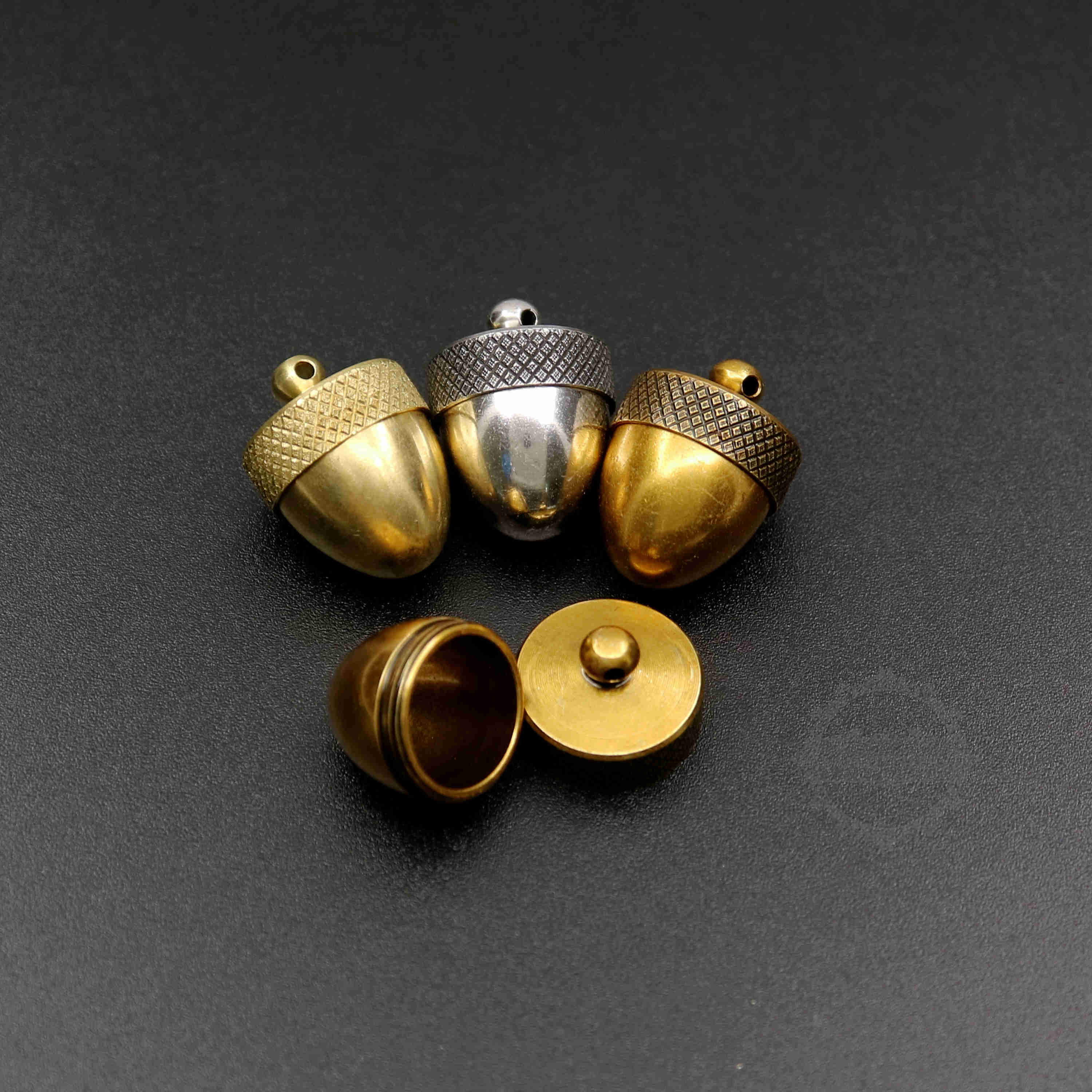 5Pcs 20x25mm vintage style raw brass antiqued silver bronze acorn nut locket memorial vial cremation urn secret stash canister 1800405 - Click Image to Close