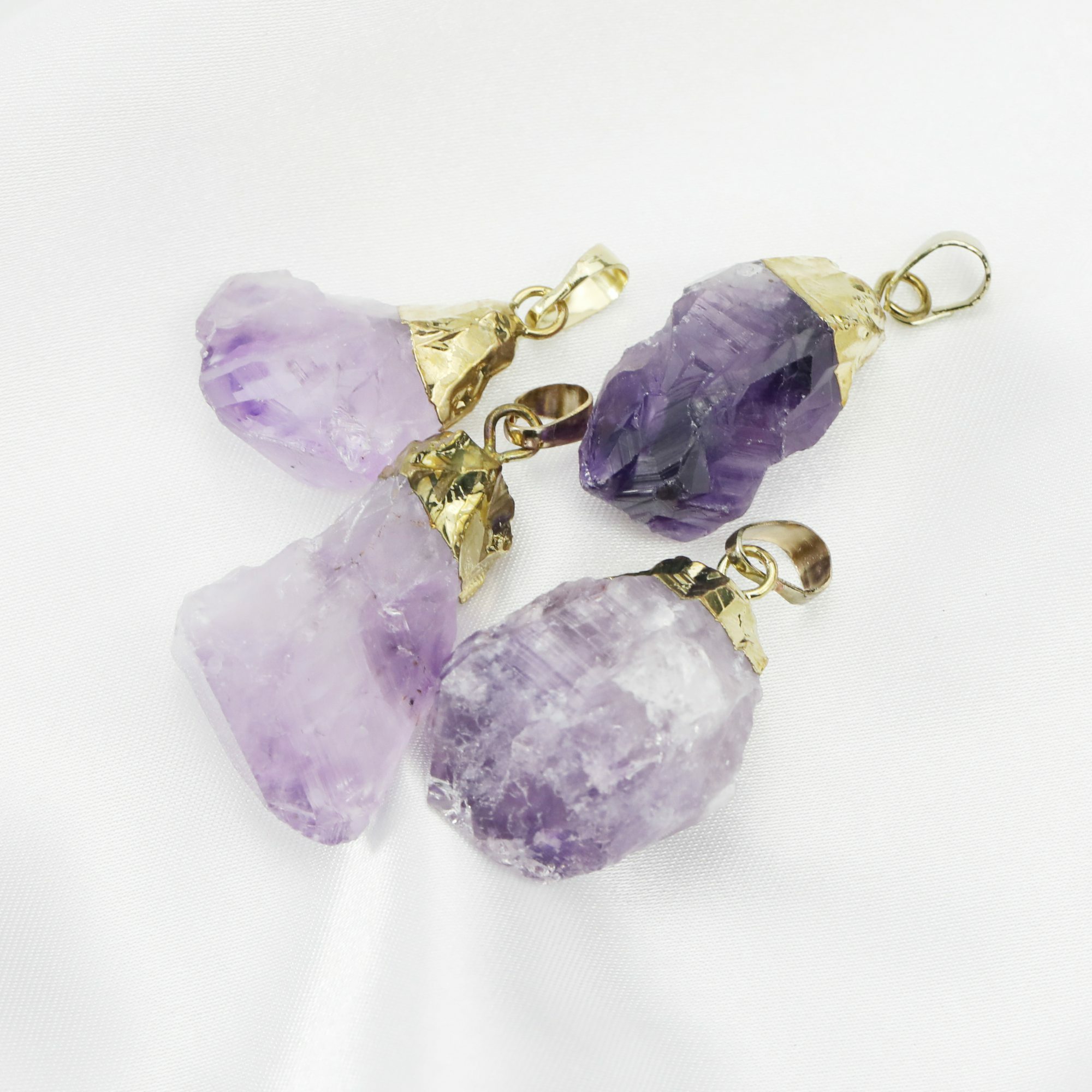 5pcs Nature Raw Amethyst Rock Pendant Charm Stone with Light Gold Plated Bail DIY Jewelry Supplies 1800525 - Click Image to Close