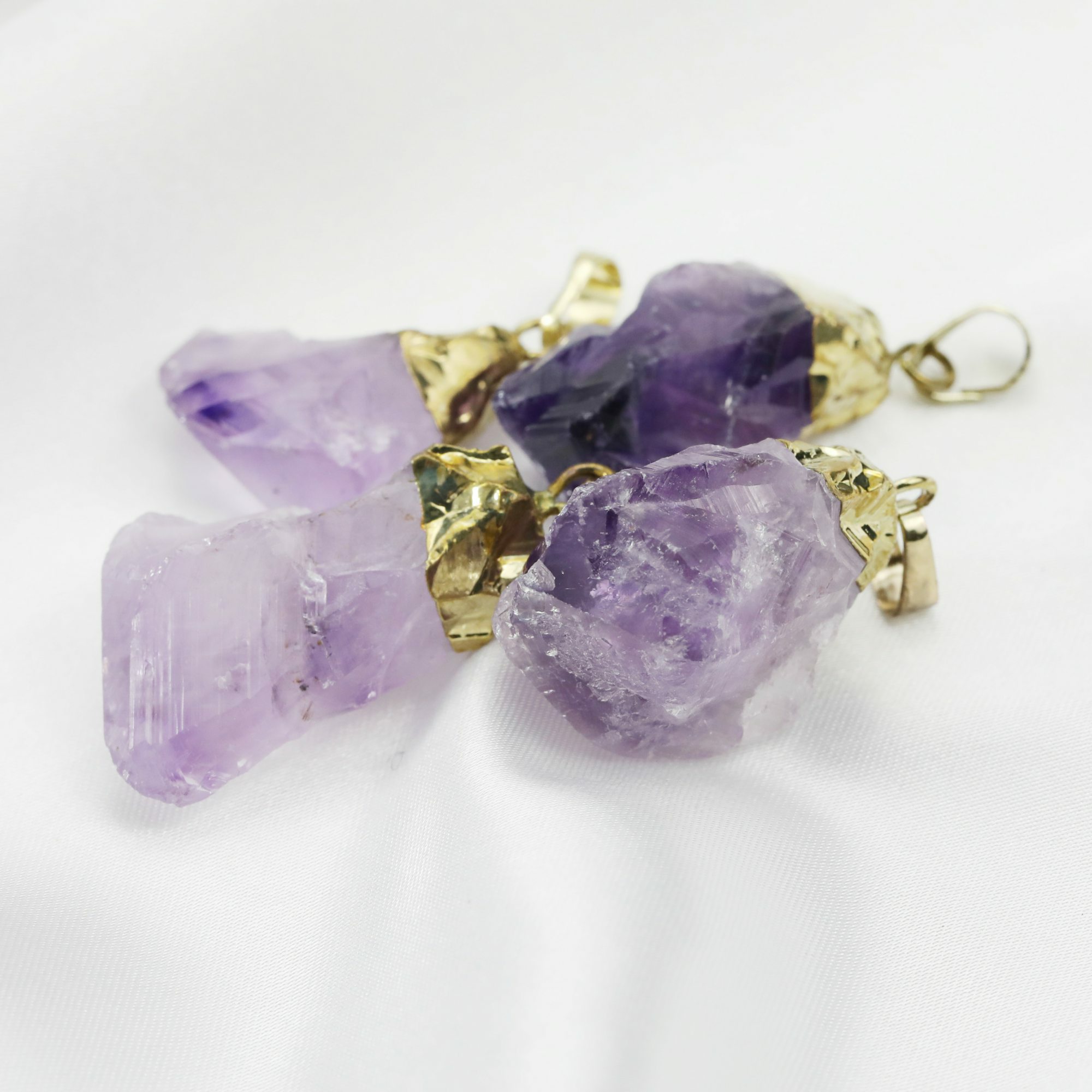 5pcs Nature Raw Amethyst Rock Pendant Charm Stone with Light Gold Plated Bail DIY Jewelry Supplies 1800525 - Click Image to Close