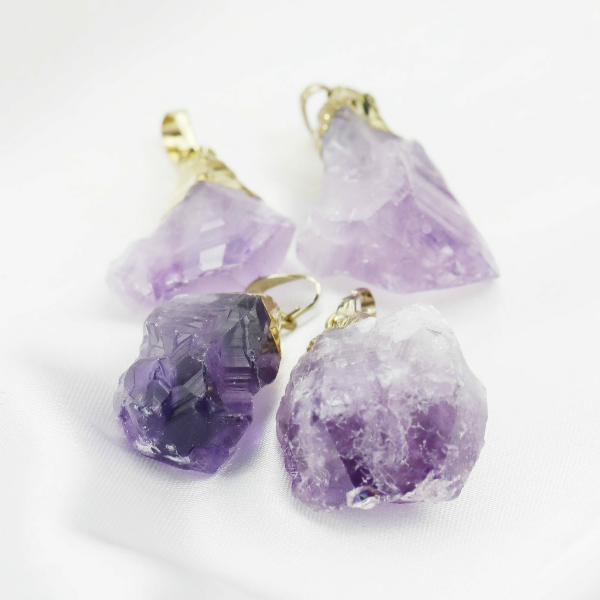 5pcs Nature Raw Amethyst Rock Pendant Charm Stone with Light Gold Plated Bail DIY Jewelry Supplies 1800525 - Click Image to Close