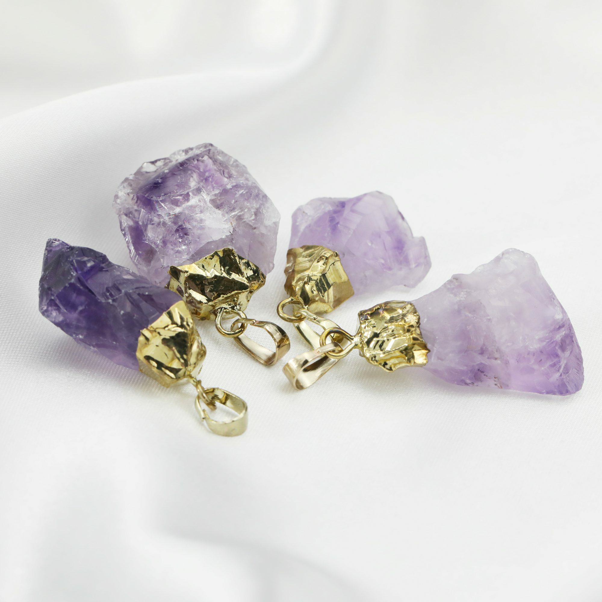 5pcs Nature Raw Amethyst Rock Pendant Charm Stone with Light Gold Plated Bail DIY Jewelry Supplies 1800525 - Click Image to Close