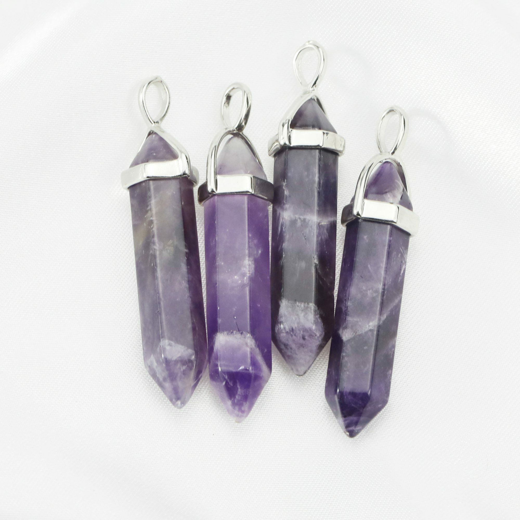 5Pcs 10x40mm Nature Amethyst Pillar Pendant Charm Stone Silver Plated Brass Bail DIY Jewelry Supplies 1800526 - Click Image to Close