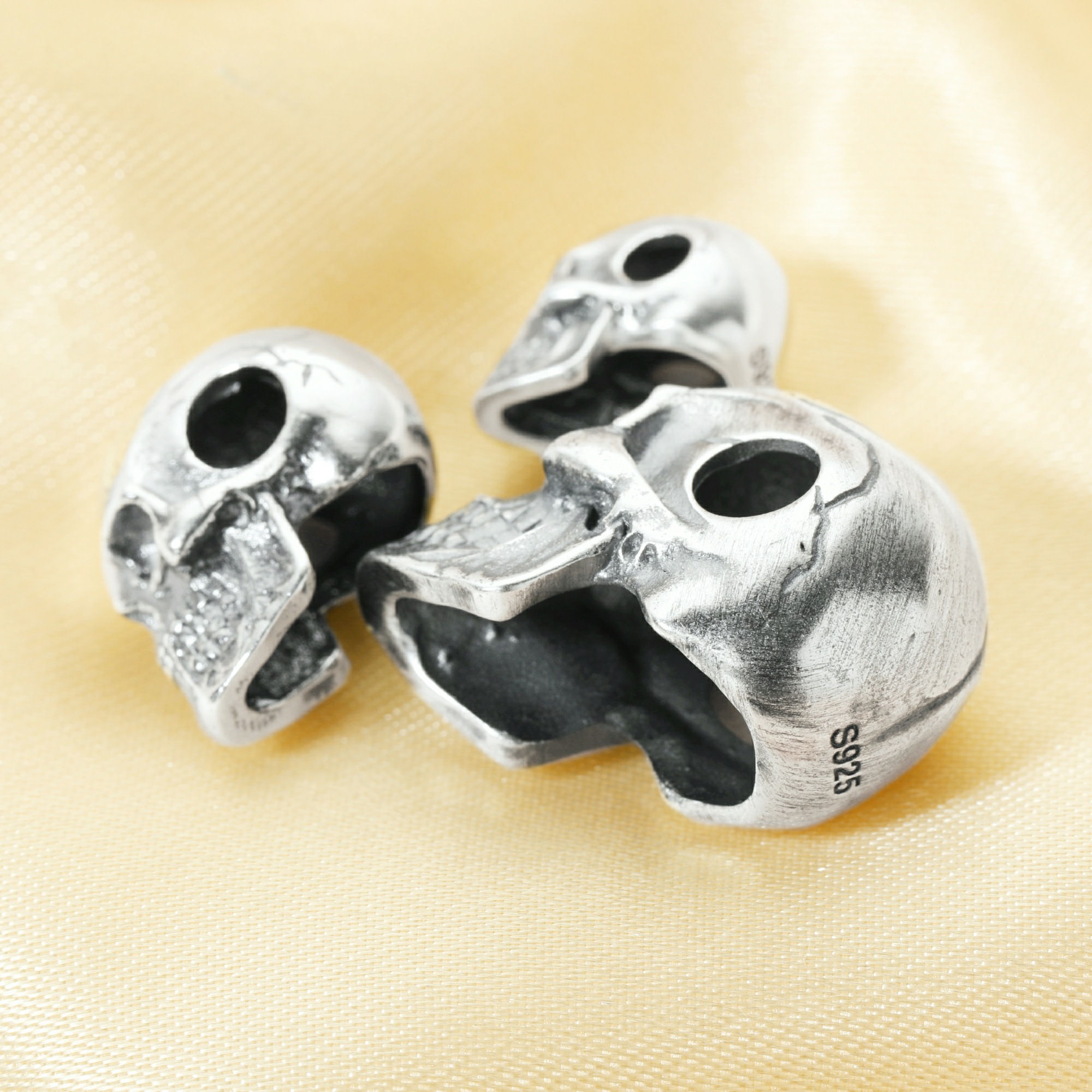 Antiqued Silver Skull Bead,Vintage Solid 925 Sterling Silver Skull Pendant Charm,DIY Beading Supplies 1800575 - Click Image to Close
