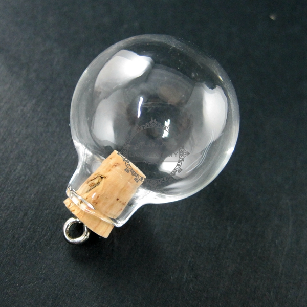 5pcs 24.5mm transparent ball glass bottle with 7mm open mouth cork bail perfume vial pendant wish charm DIY supplies 1810008 - Click Image to Close