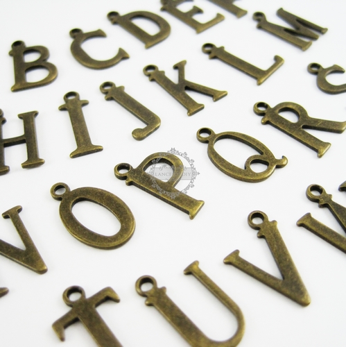 1set 15x10mm vintage kawaii metal 26 alphabet letter bronze brass pendant charm packs assortment 1810055 - Click Image to Close