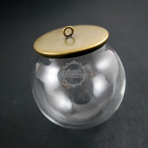 6pcs 35mm diameter round ball glass vial bottle bulb pendant charm with brass bronze cap loop 1810153 - Click Image to Close