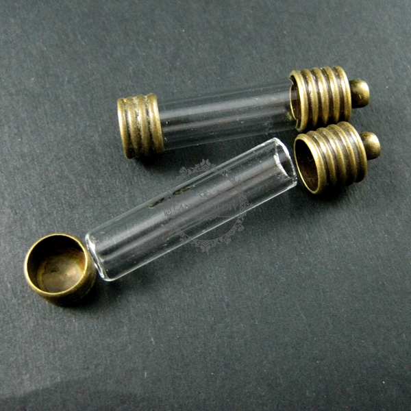 5pcs 8x30mm transparent tube glass bottle 5mm mouth bronze bail perfume vial pendant wish charm DIY supplies 1810280 - Click Image to Close