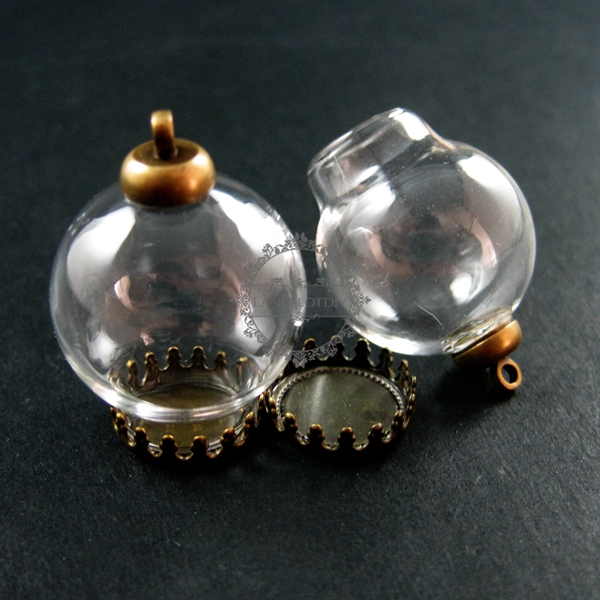 6pcs 20mm round bulb vial glass bottle with 12mm open mouth DIY pendant charm supplies 1810292 - Click Image to Close