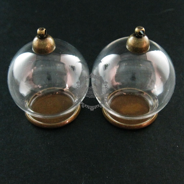 6pcs 30mm round vintage style bronze bulb vial glass bottle with 20mm open mouth DIY pendant charm supplies 1810413 - Click Image to Close