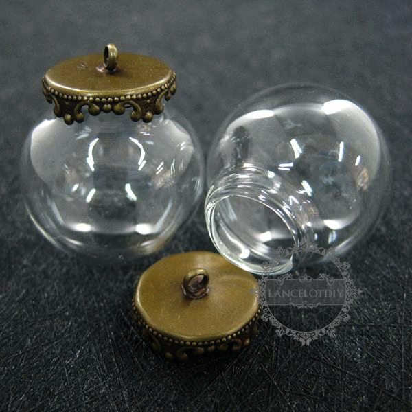 6pcs round vintage style bronze bulb vial glass bottle with 25mm open mouth DIY pendant charm supplies 1810425 - Click Image to Close