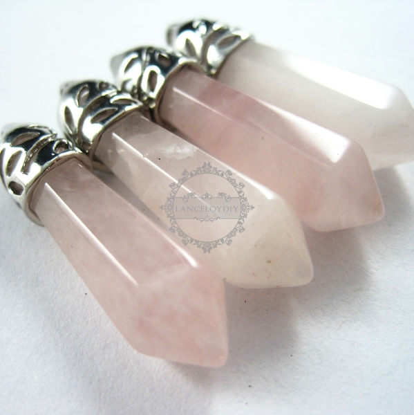 4pcs 9x30mm faceted pillar pink quartz crystal stick stone pendant charm earrings DIY jewelry findings supplies with silver bail 1820129 - Click Image to Close