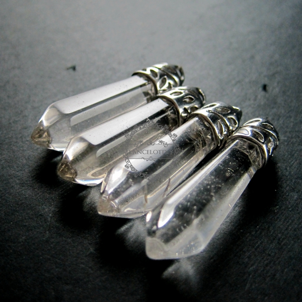 4pcs 8x34mm faceted pillar crystal quartz stick stone pendant charm DIY jewelry findings supplies with silver bail 1820195 - Click Image to Close