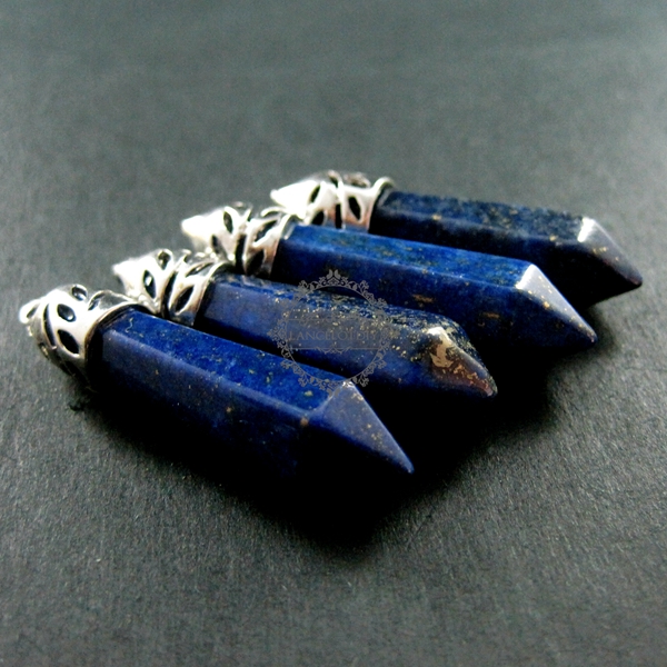 4pcs 9x30mm faceted pillar blue lapis lazuli stick stone pendant charm DIY jewelry findings supplies 1820201 - Click Image to Close