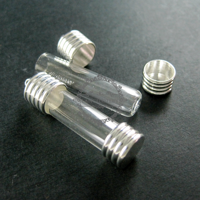 5pcs 8x30mm transparent tube glass bottle 5mm mouth silver plated bail perfume vial pendant wish charm DIY supplies 1820232 - Click Image to Close