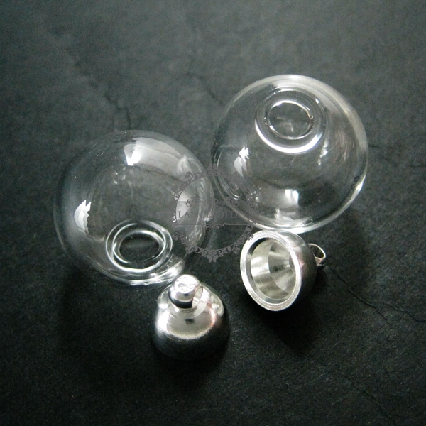 6pcs16mm round glass dome one end open with silver bail vintage style pendant charm DIY supplies 1820247 - Click Image to Close