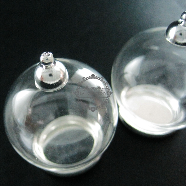 6pcs 30mm round silver plated bulb vial glass bottle with 20mm open mouth DIY pendant charm supplies 1820251 - Click Image to Close