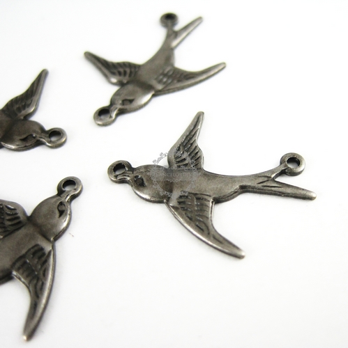 10pcs two loops 17x19MM vintage antiqued silver brass swallow bird charm,pendant,antiqued brass stamping charm 1830008 - Click Image to Close