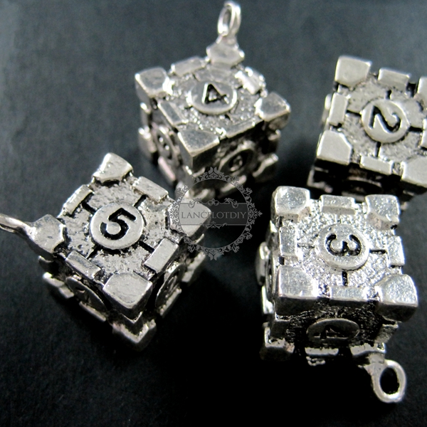 6pcs 15x15mm antiqued silver devil's bone dice heavy cube DIY pendant charm supplies 1830046 - Click Image to Close