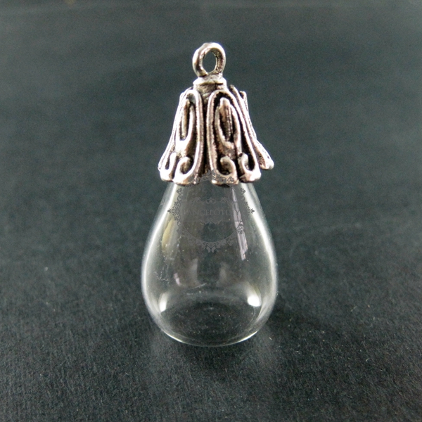 6pcs 20x24mm vintage style antiqued silver flower cap bail wish vial drop flat glass bottle pendant DIY supplies 1830061 - Click Image to Close