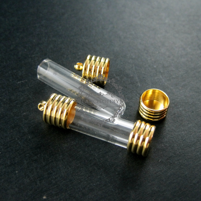 5pcs 8x30mm transparent tube glass bottle 5mm mouth 14K light gold plated bail perfume vial pendant wish charm DIY supplies 1850212 - Click Image to Close