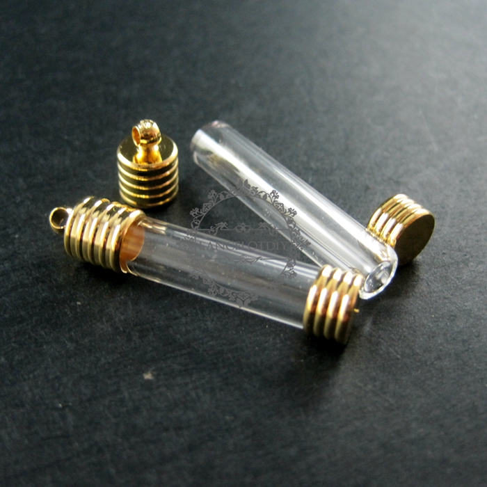 5pcs 6x27mm transparent tube glass bottle 3mm mouth 14K light gold plated bail perfume vial pendant wish charm DIY supplies 1850213 - Click Image to Close