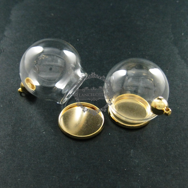 6pcs30mm round 14K light gold plated bulb vial glass bottle dome with 20mm open mouth DIY pendant charm supplies 1850238 - Click Image to Close