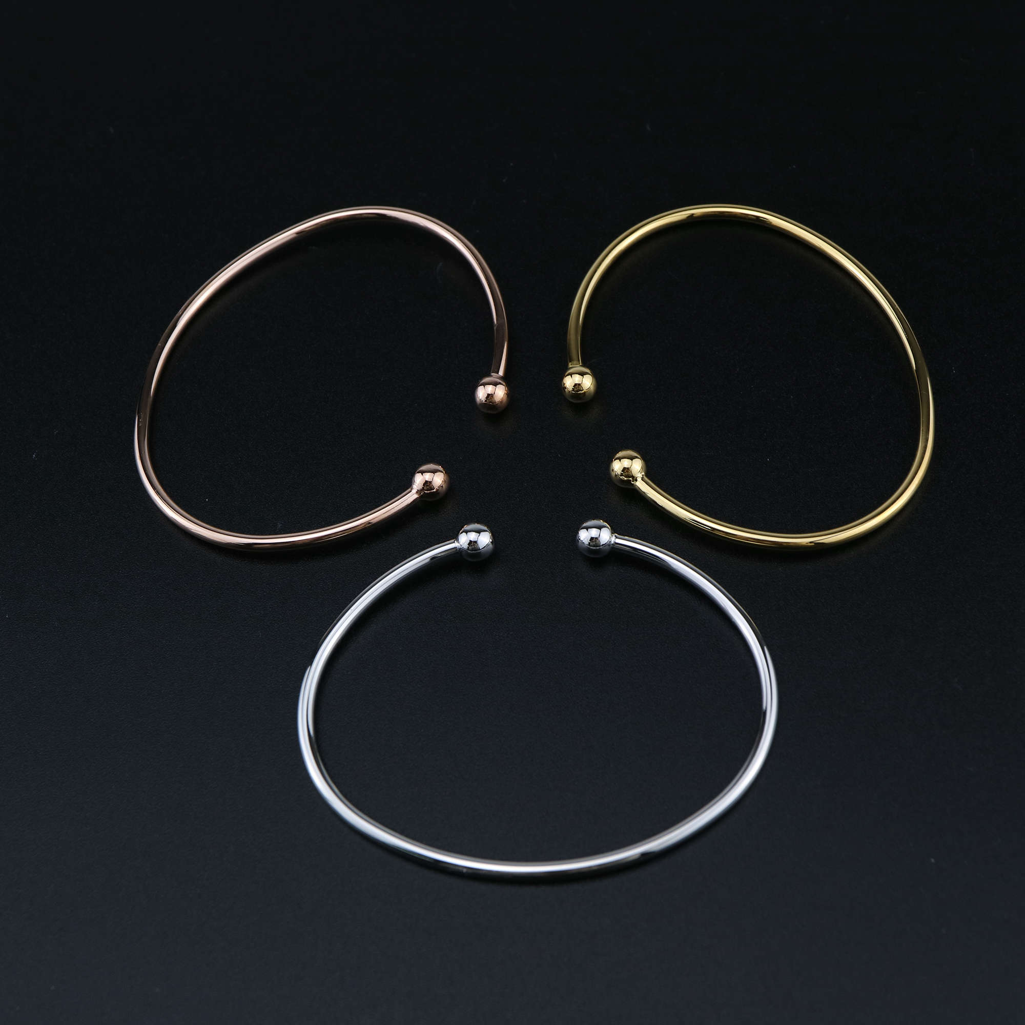 1Pcs Silver Gold Plated Brass Double Balls End Wire Bracelet Bangle DIY Beading Supplies 1900226 - Click Image to Close