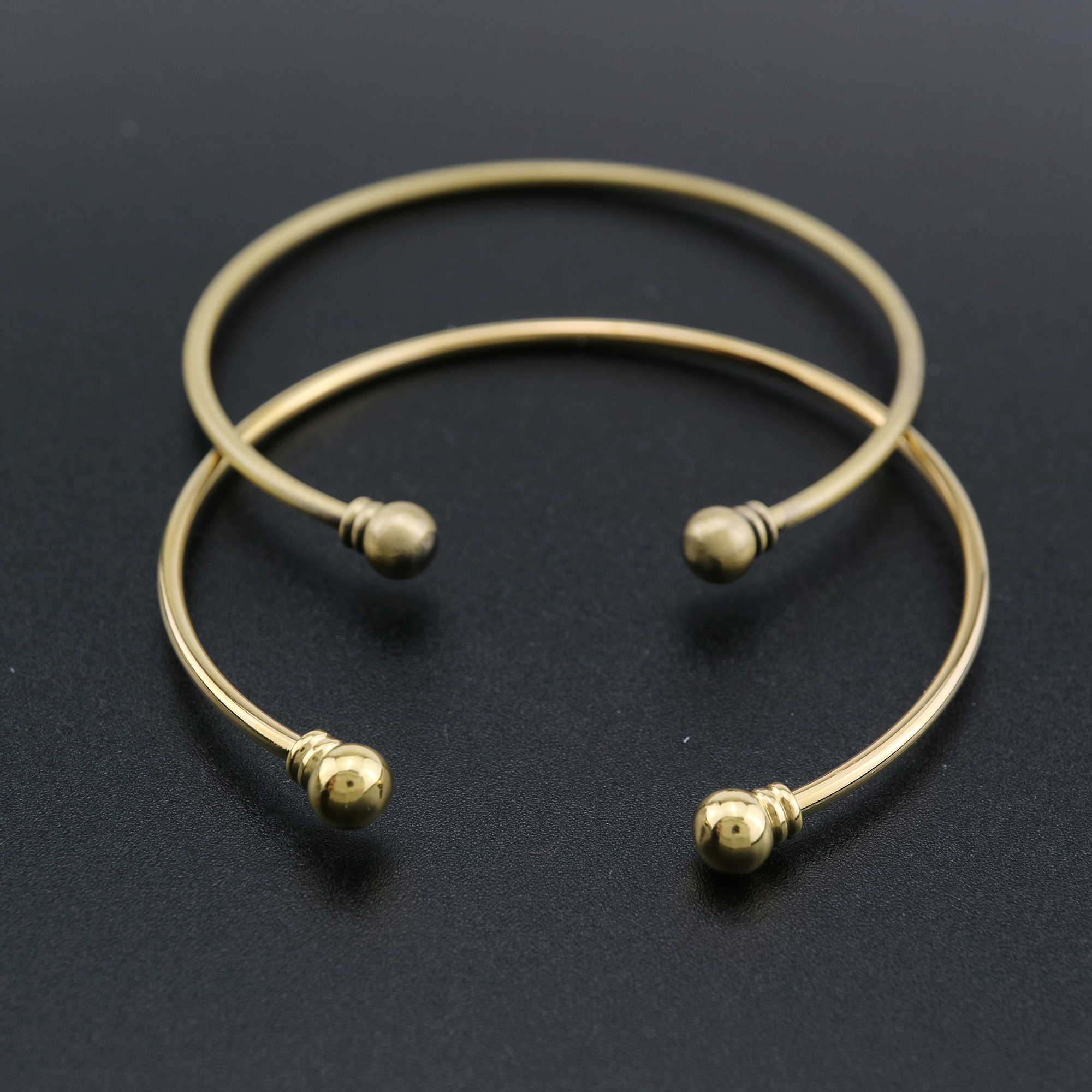 1Pcs Vintage Style Brass Bronze Gold Plated Screwed Ball End Bracelet Bangle DIY Beading Supplies 58MM Diameter 1900235 - Click Image to Close