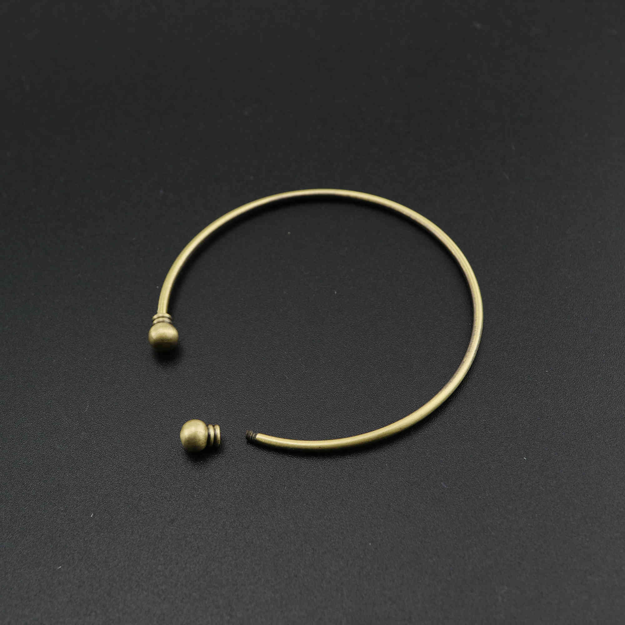 1Pcs Vintage Style Brass Bronze Gold Plated Screwed Ball End Bracelet Bangle DIY Beading Supplies 58MM Diameter 1900235 - Click Image to Close