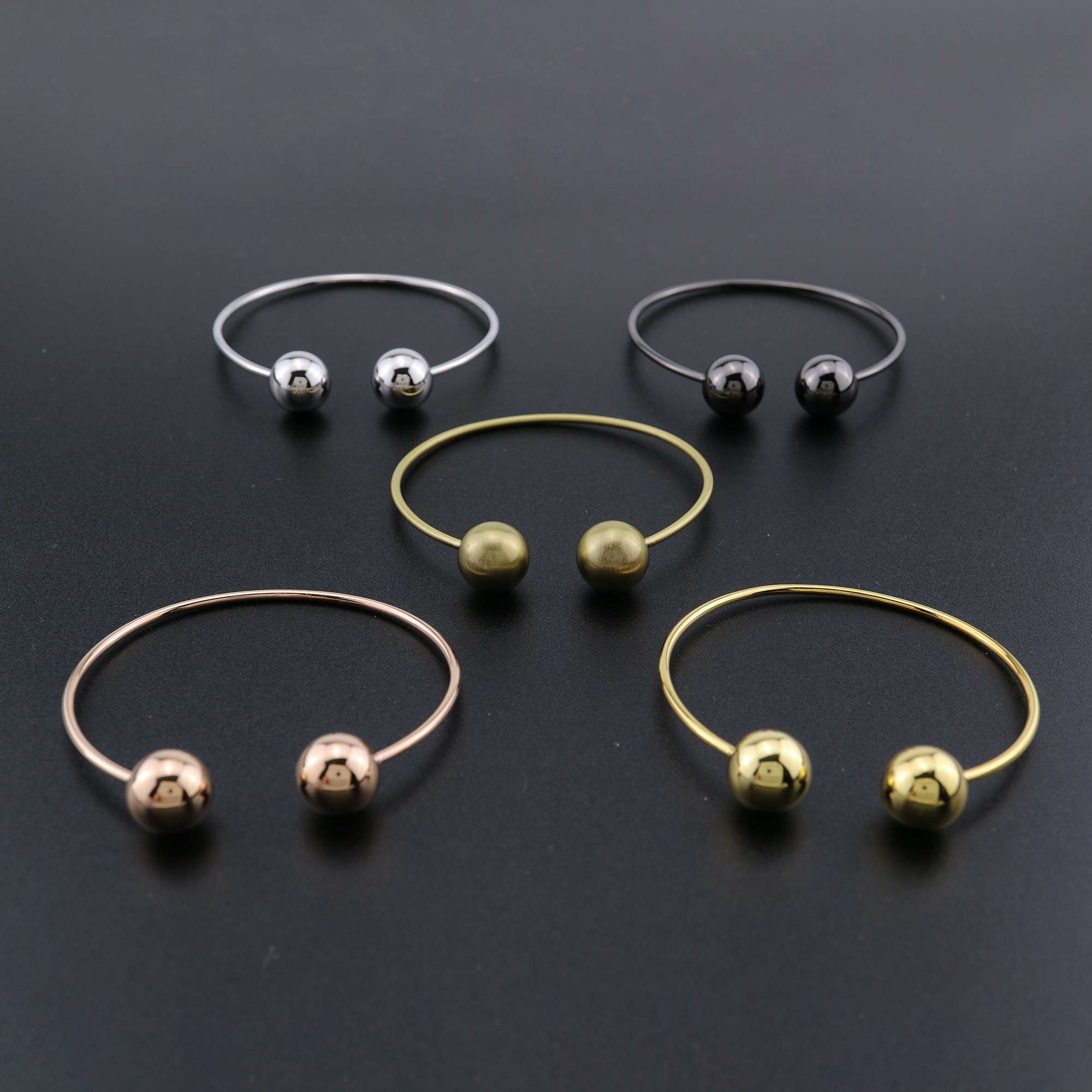 1Pcs Vintage Style Brass Rose Gold Silver Bronze Black Plated Double Balls End Bracelet Bangle DIY Beading Supplies 1900240 - Click Image to Close