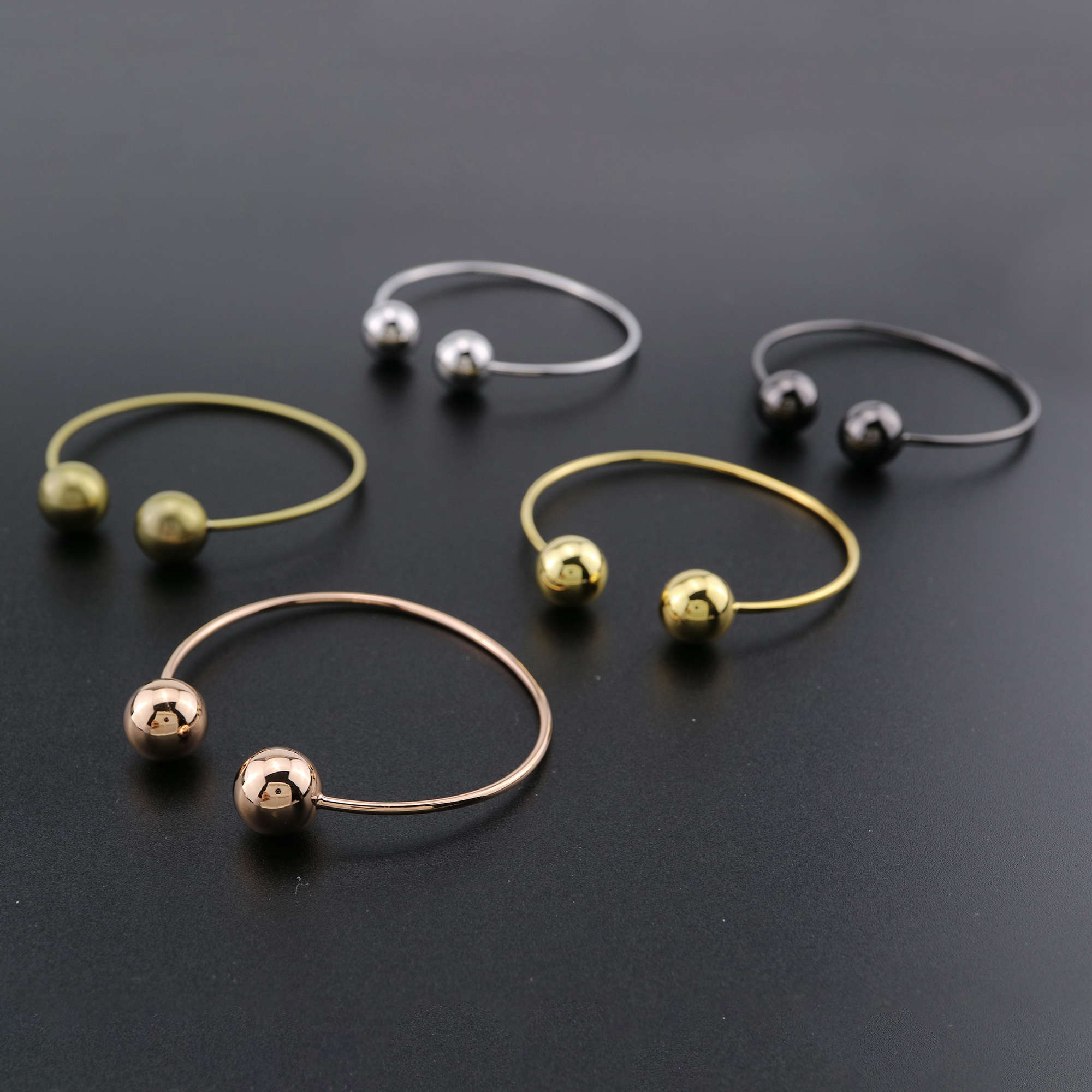 1Pcs Vintage Style Brass Rose Gold Silver Bronze Black Plated Double Balls End Bracelet Bangle DIY Beading Supplies 1900240 - Click Image to Close