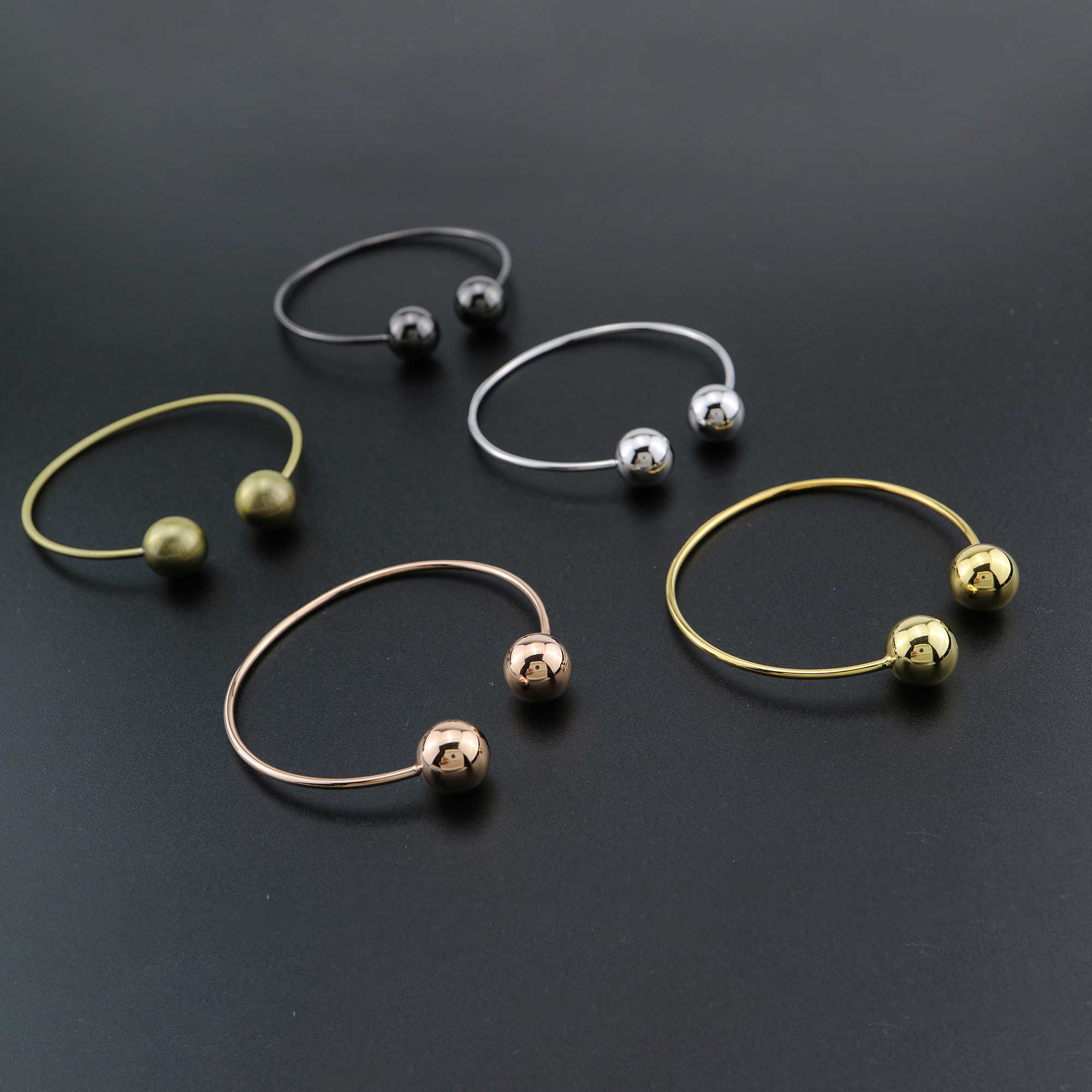 1Pcs Vintage Style Brass Rose Gold Silver Bronze Black Plated Double Balls End Bracelet Bangle DIY Beading Supplies 1900240 - Click Image to Close