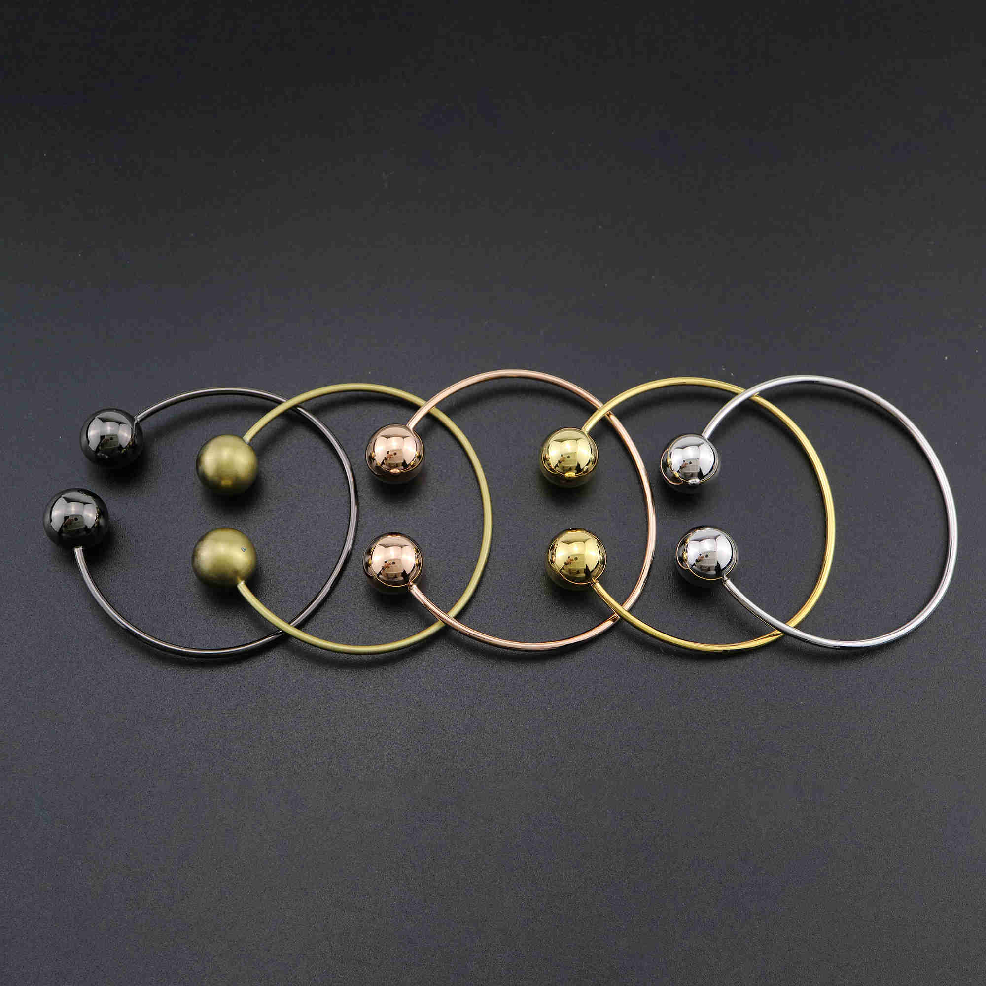 1Pcs Vintage Style Brass Rose Gold Silver Bronze Black Plated Double Balls End Bracelet Bangle DIY Beading Supplies 1900240 - Click Image to Close