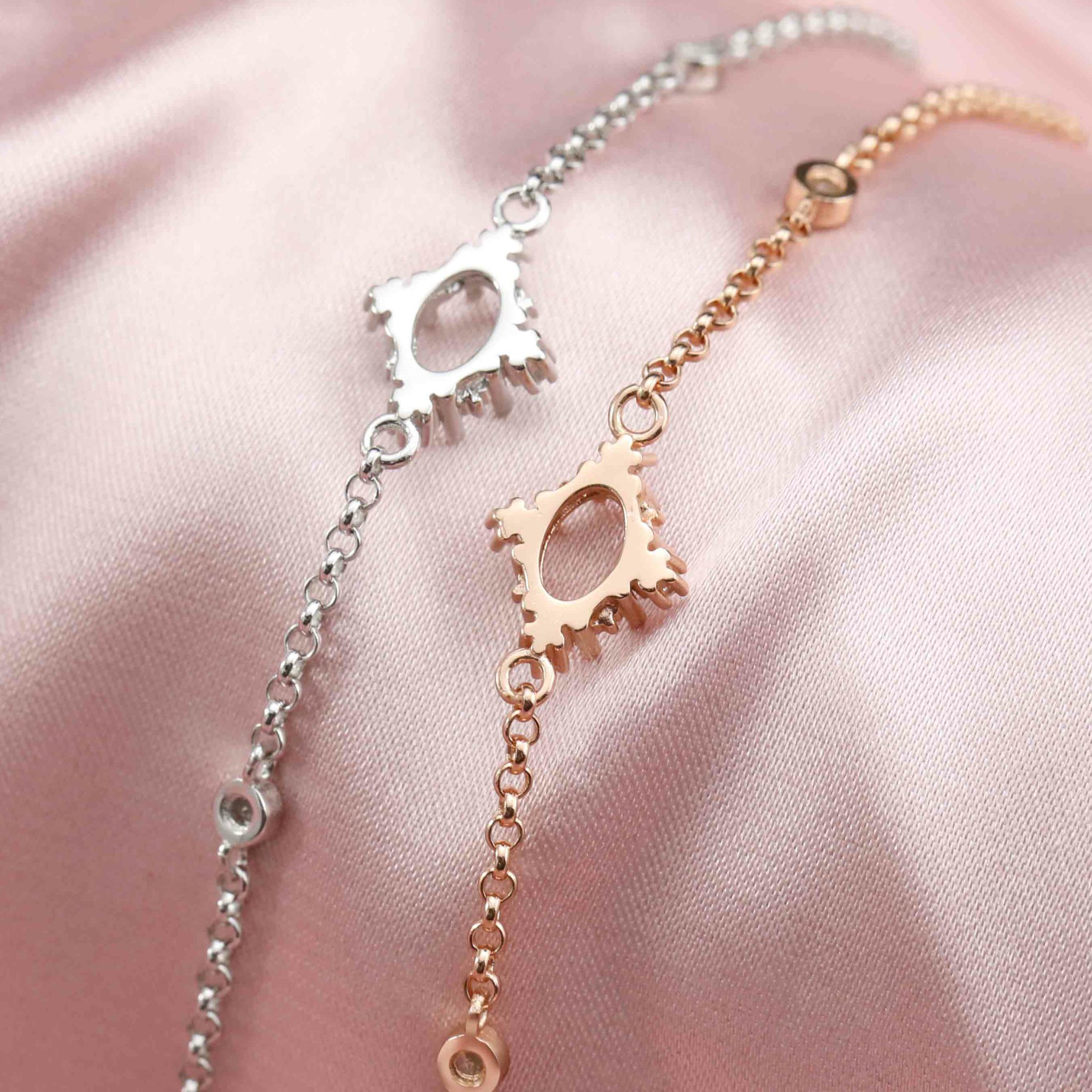 5x7MM Oval Prong Bezel Settings Bracelet Solid 14K/18K Gold Chain DIY Jewelry Supplies 6''+1.6'' 1900242-1