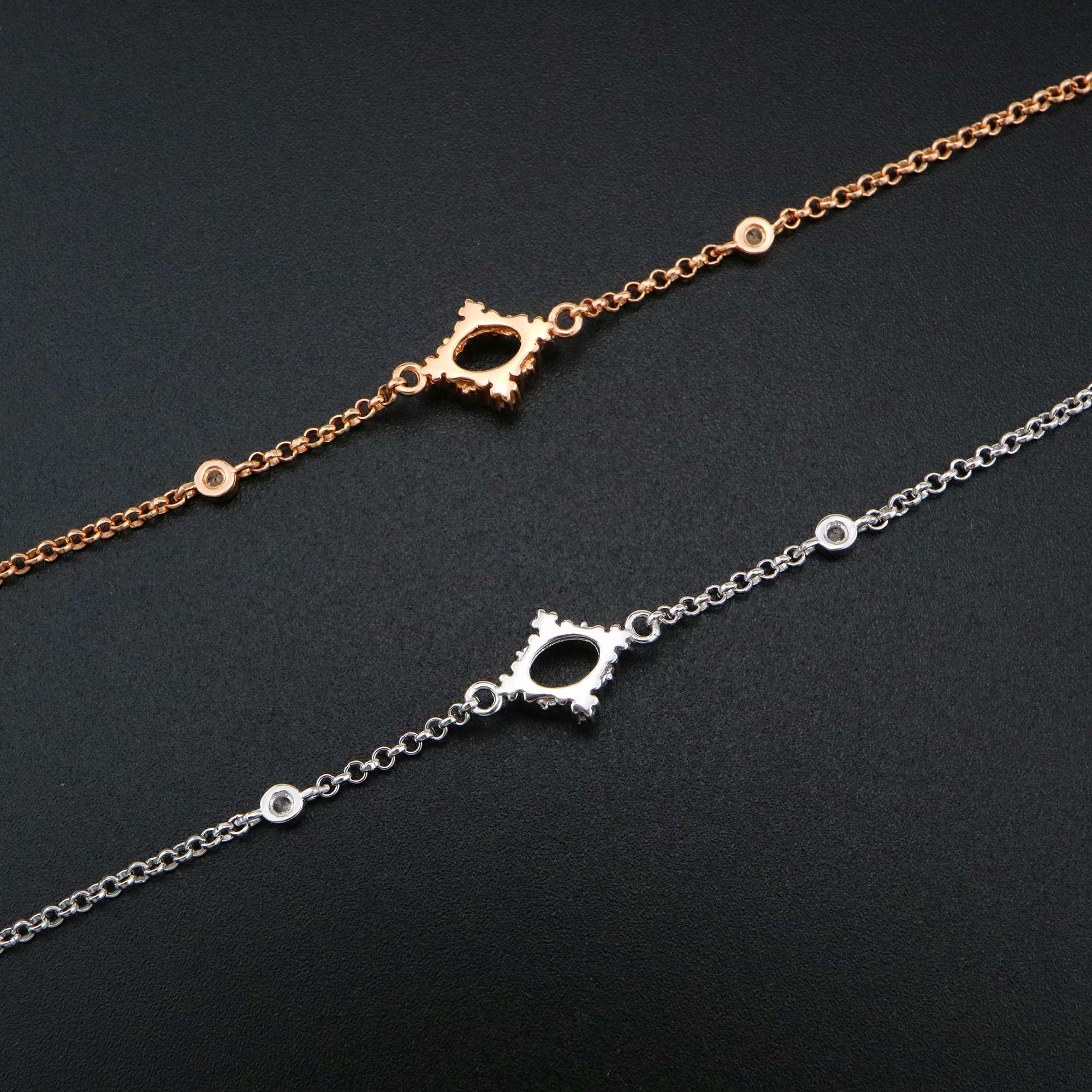 1Pcs 5x7MM Oval Prong Bezel Bracelet Settings Rose Gold Plated Solid 925 Sterling Silver Tray for Gemstone 6''+1.6'' 1900242 - Click Image to Close