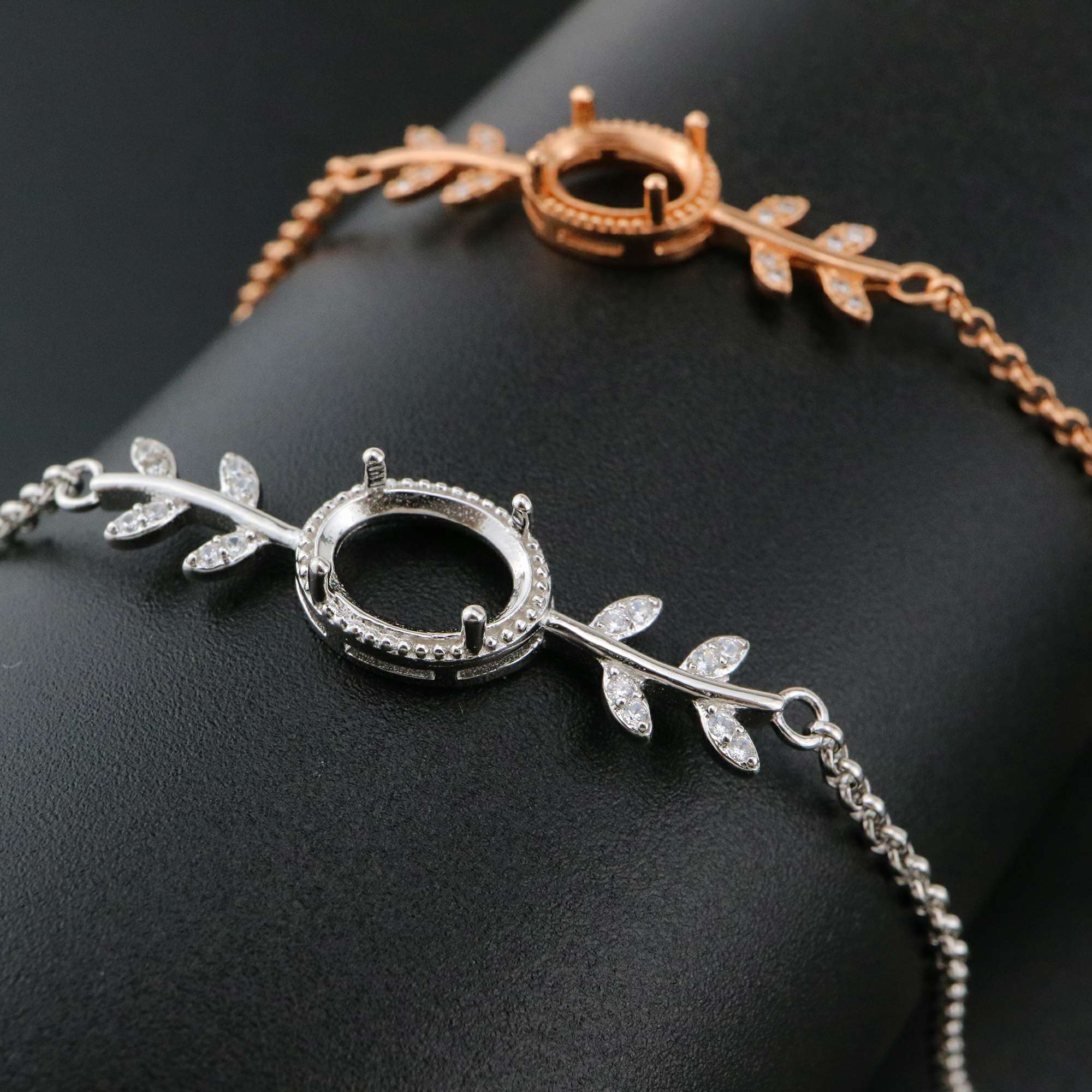 1Pcs Oval Prong Bezel Bracelet Settings Tree Branch Rose Gold Plated Solid 925 Sterling Silver Tray for Gemstone 6''+1.6'' 1900243 - Click Image to Close