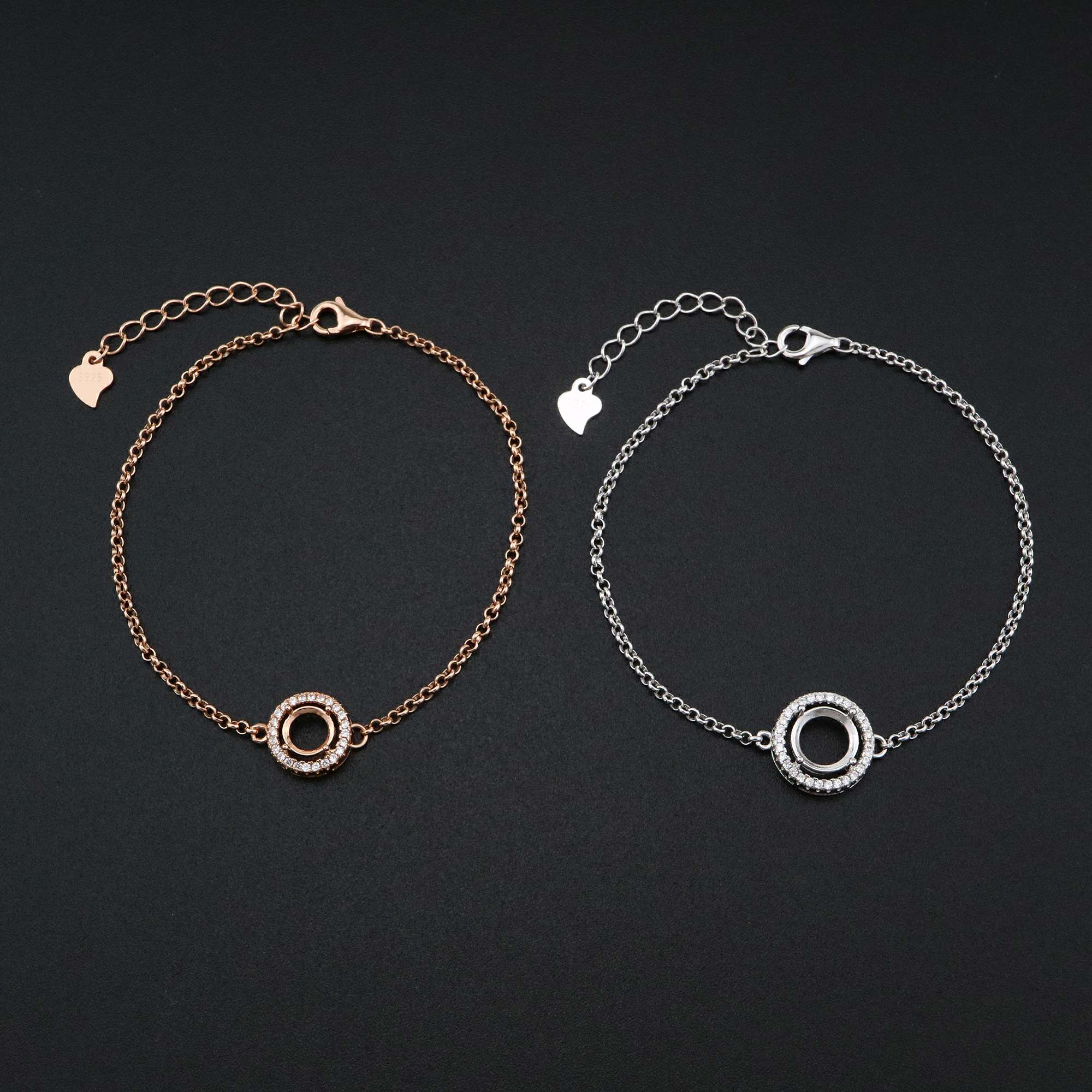 1Pcs 6-8MM Round Prong Bezel Bracelet Settings Halo Rose Gold Plated Solid 925 Sterling Silver Tray for Gemstone 6''+1.6'' 1900245 - Click Image to Close