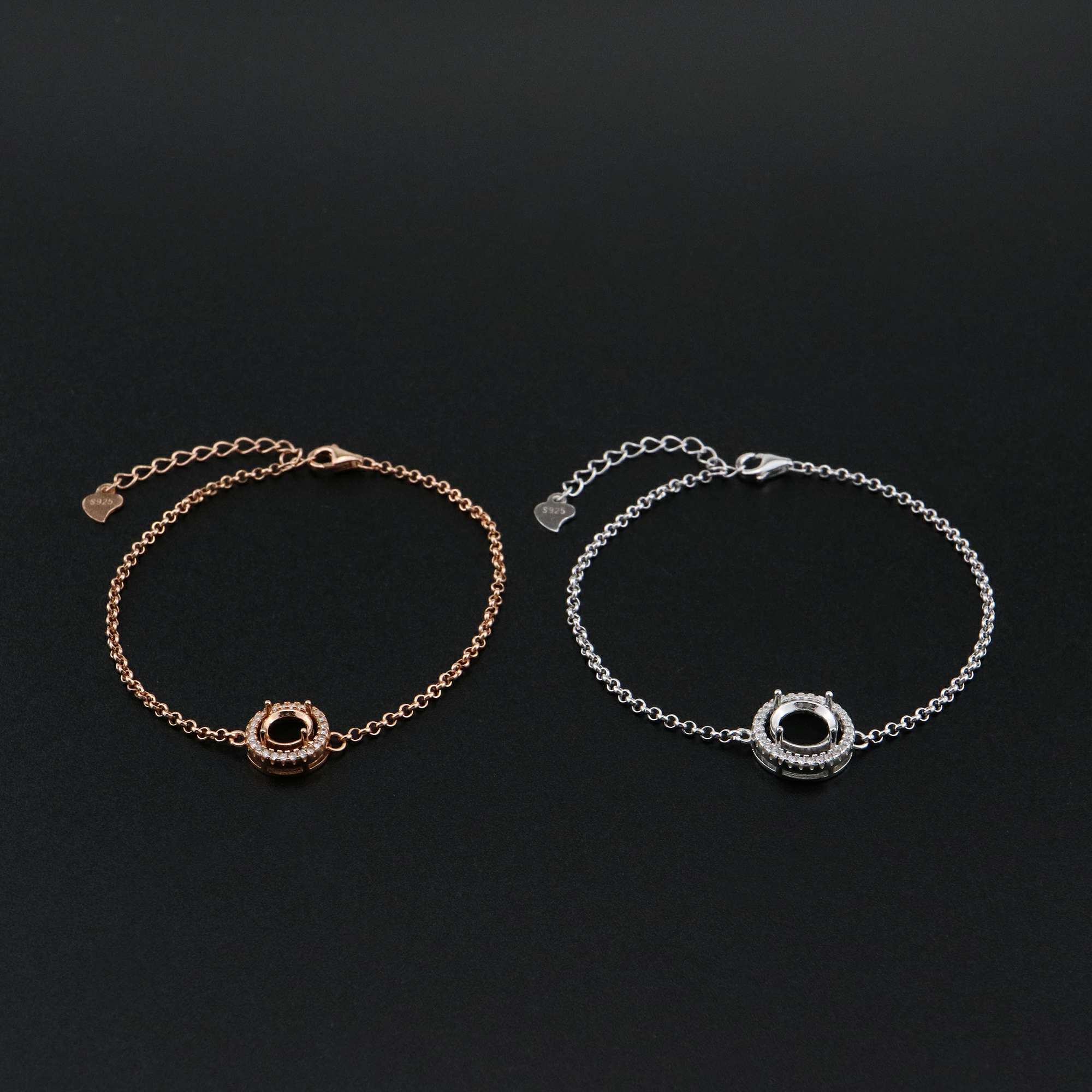 1Pcs 6-8MM Round Prong Bezel Bracelet Settings Halo Rose Gold Plated Solid 925 Sterling Silver Tray for Gemstone 6''+1.6'' 1900245 - Click Image to Close