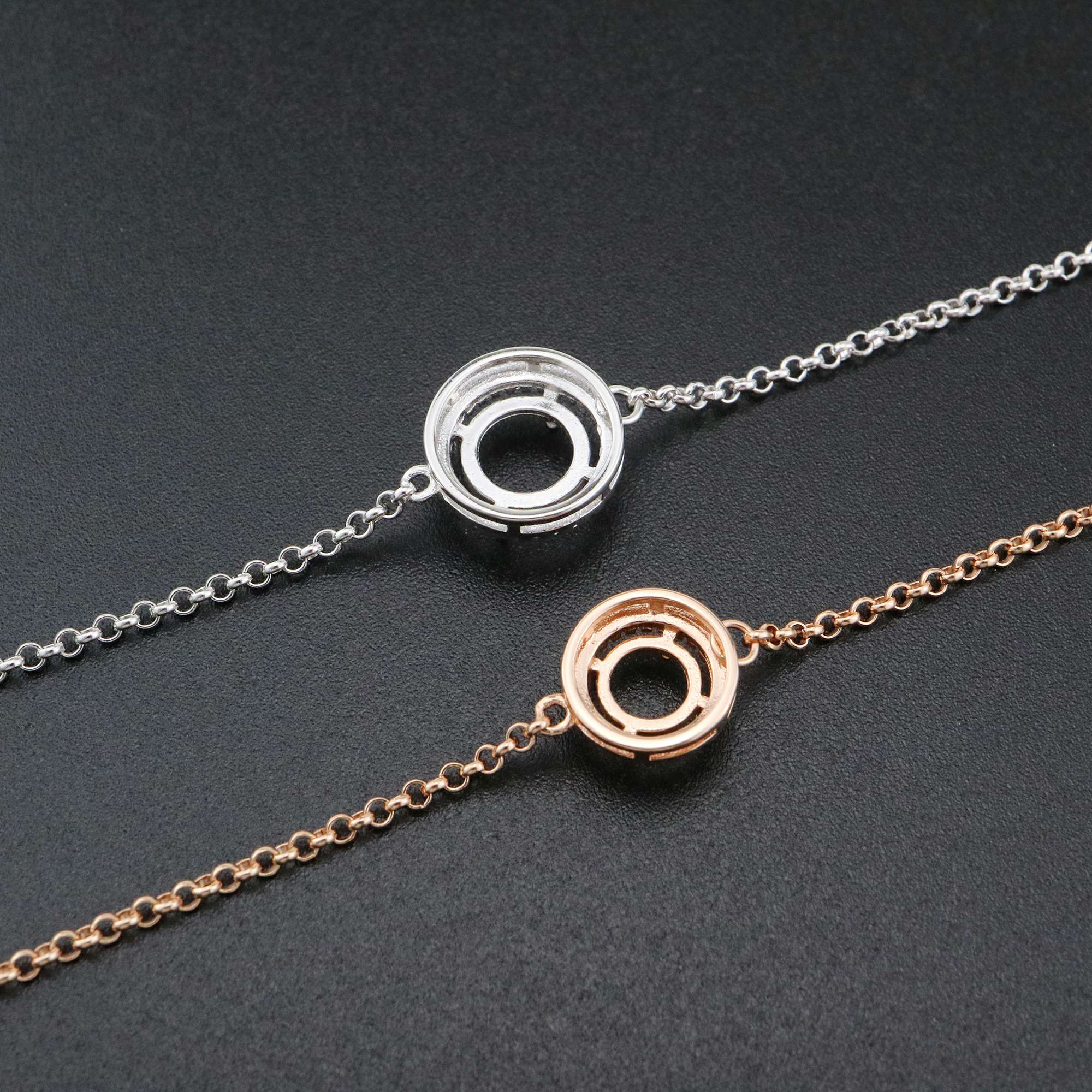 1Pcs 6-8MM Round Prong Bezel Bracelet Settings Halo Rose Gold Plated Solid 925 Sterling Silver Tray for Gemstone 6''+1.6'' 1900245 - Click Image to Close