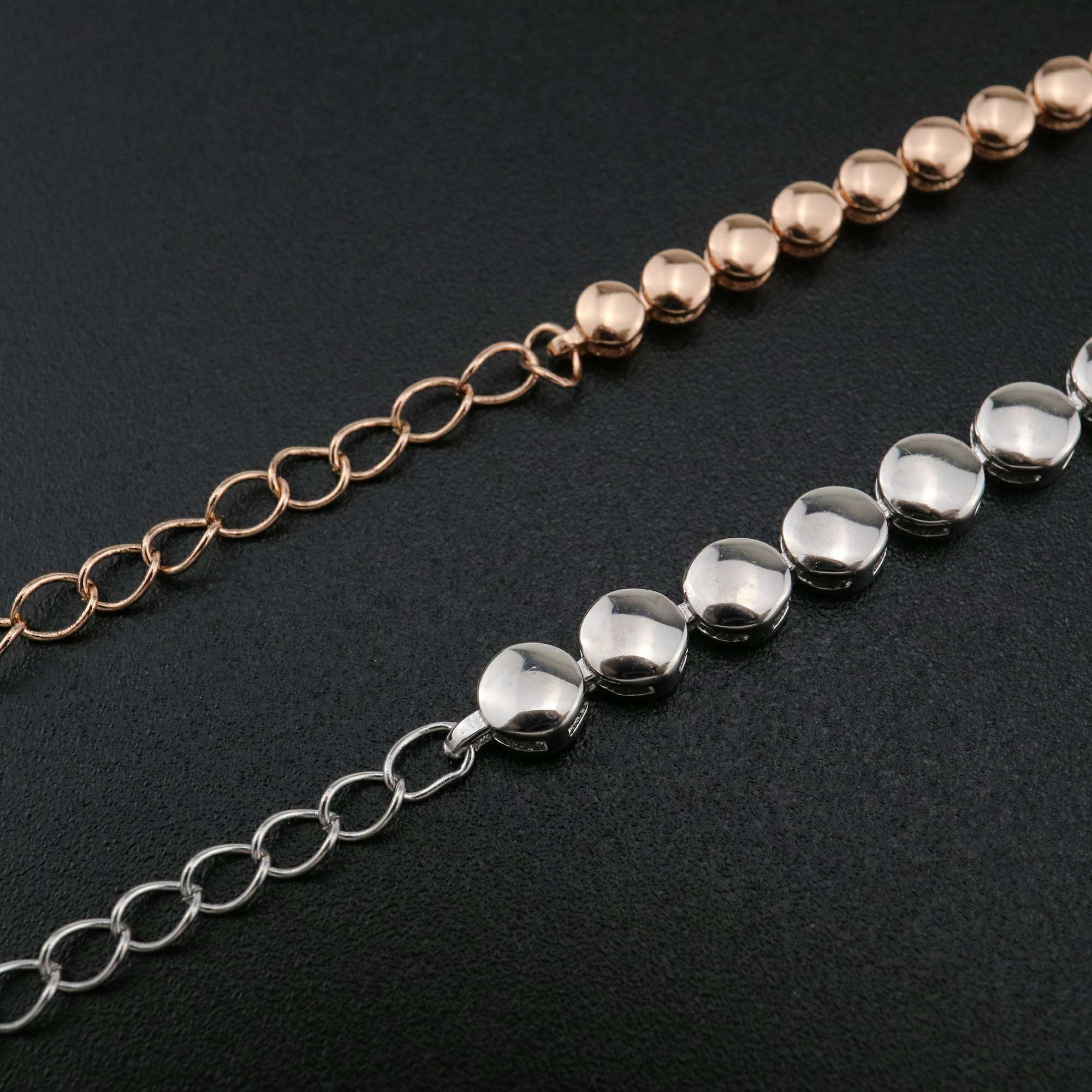 1Pcs Oval Prong Bezel Bracelet Settings 5 Stones Rose Gold Plated Solid 925 Sterling Silver Tray for Gemstone 6''+1.6'' 1900246 - Click Image to Close