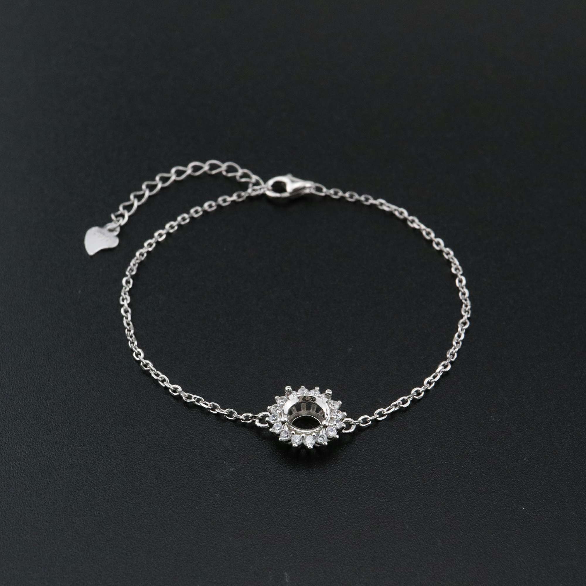 1Pcs Round Prong Bezel Bracelet Settings Halo Solid 925 Sterling Silver Tray for Gemstone 6''+1.6'' 1900247 - Click Image to Close