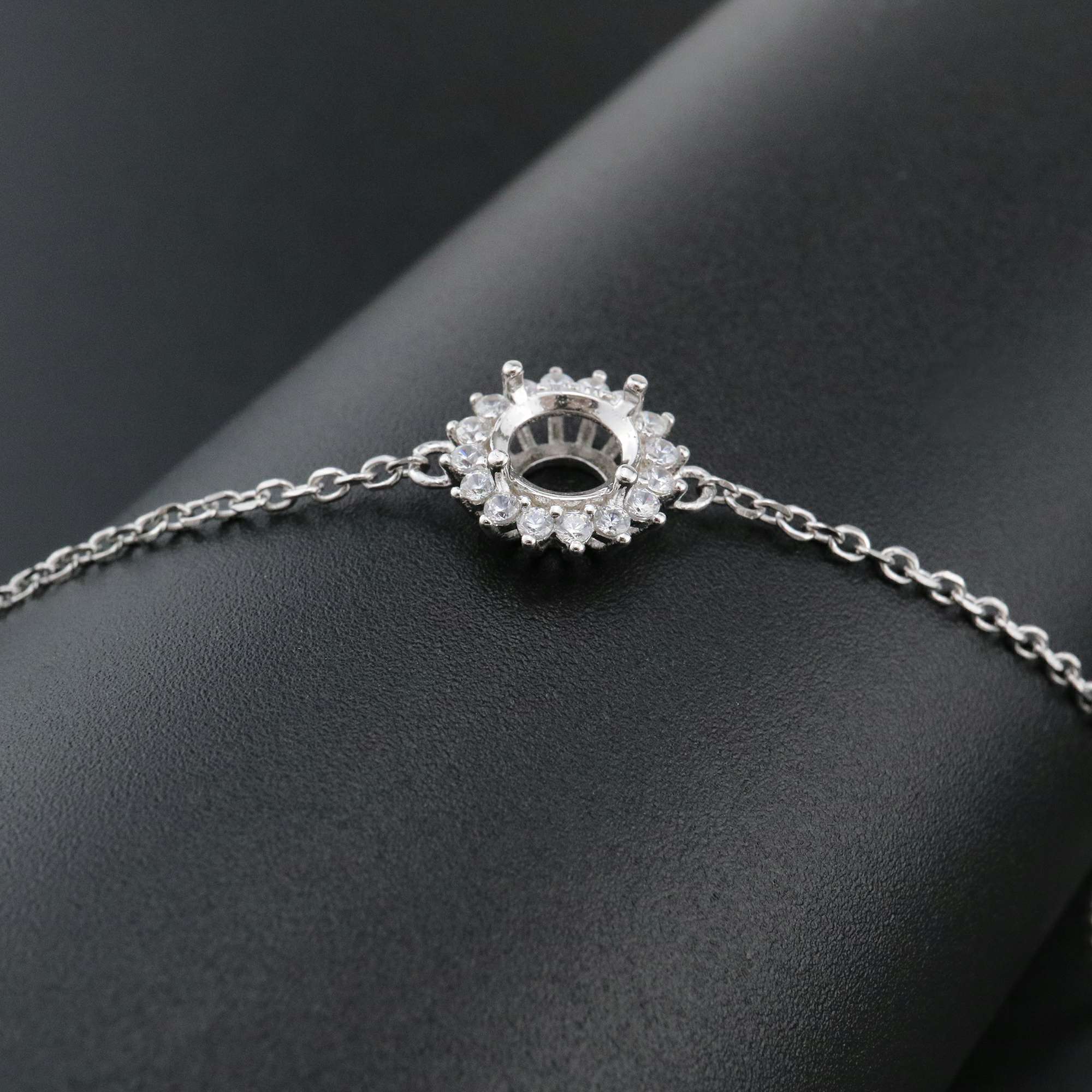 1Pcs Round Prong Bezel Bracelet Settings Halo Solid 925 Sterling Silver Tray for Gemstone 6''+1.6'' 1900247 - Click Image to Close