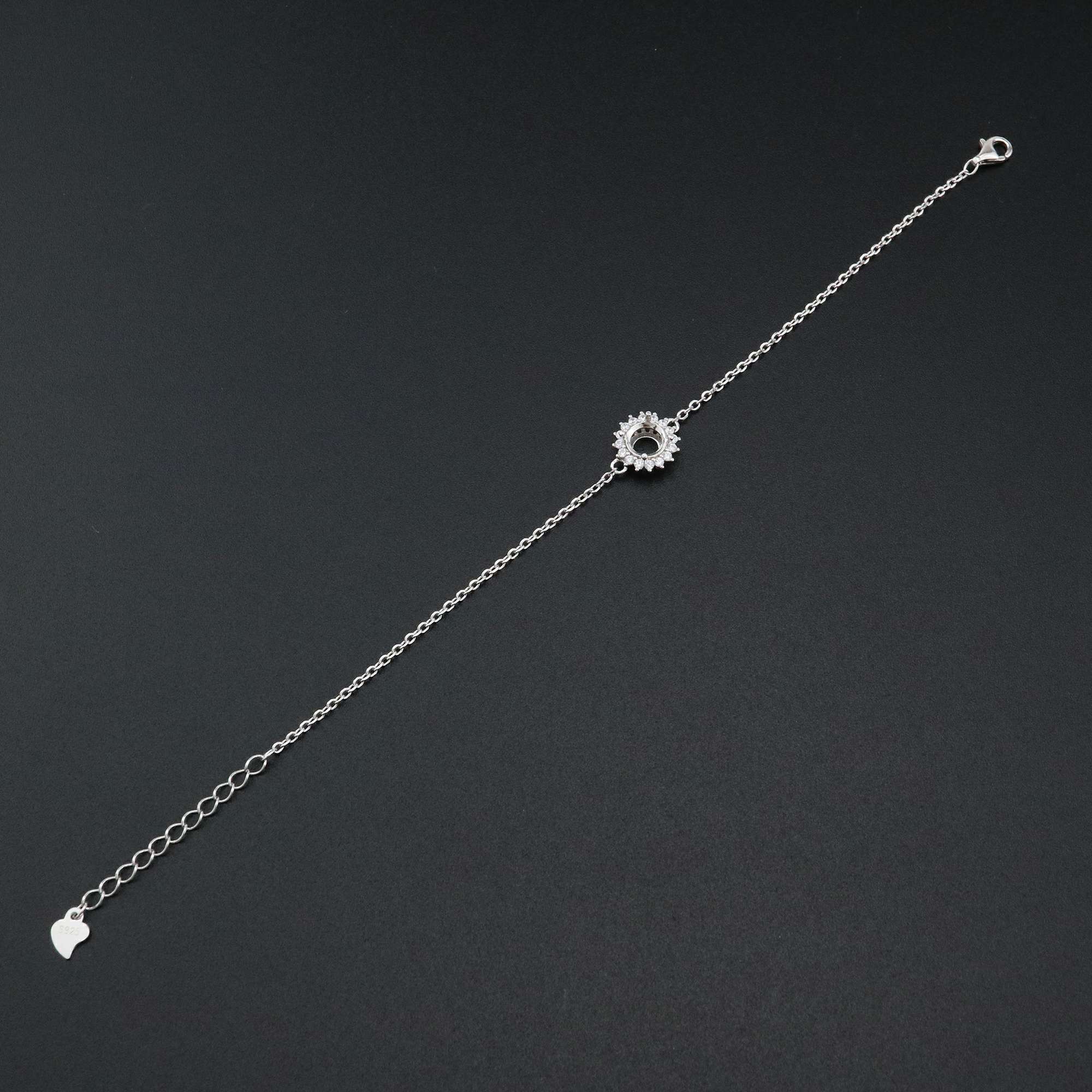 1Pcs Round Prong Bezel Bracelet Settings Halo Solid 925 Sterling Silver Tray for Gemstone 6''+1.6'' 1900247 - Click Image to Close