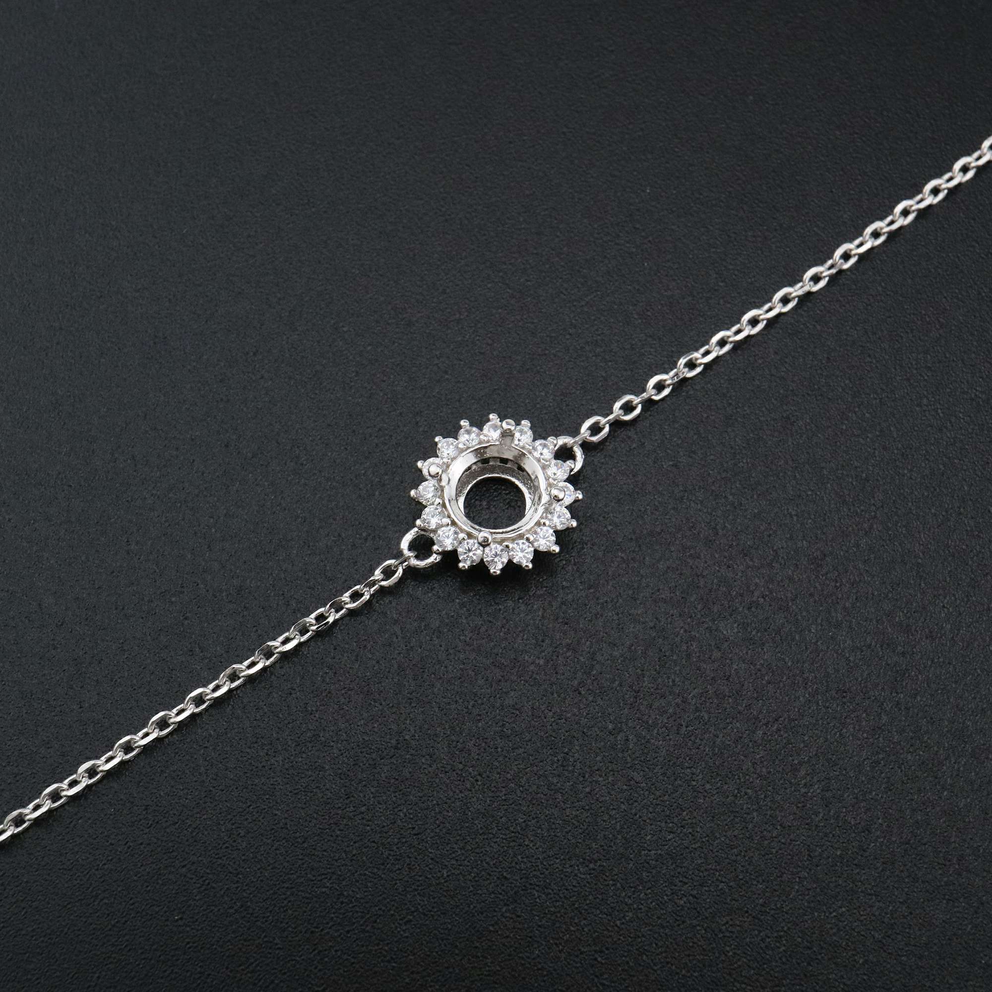 1Pcs Round Prong Bezel Bracelet Settings Halo Solid 925 Sterling Silver Tray for Gemstone 6''+1.6'' 1900247 - Click Image to Close